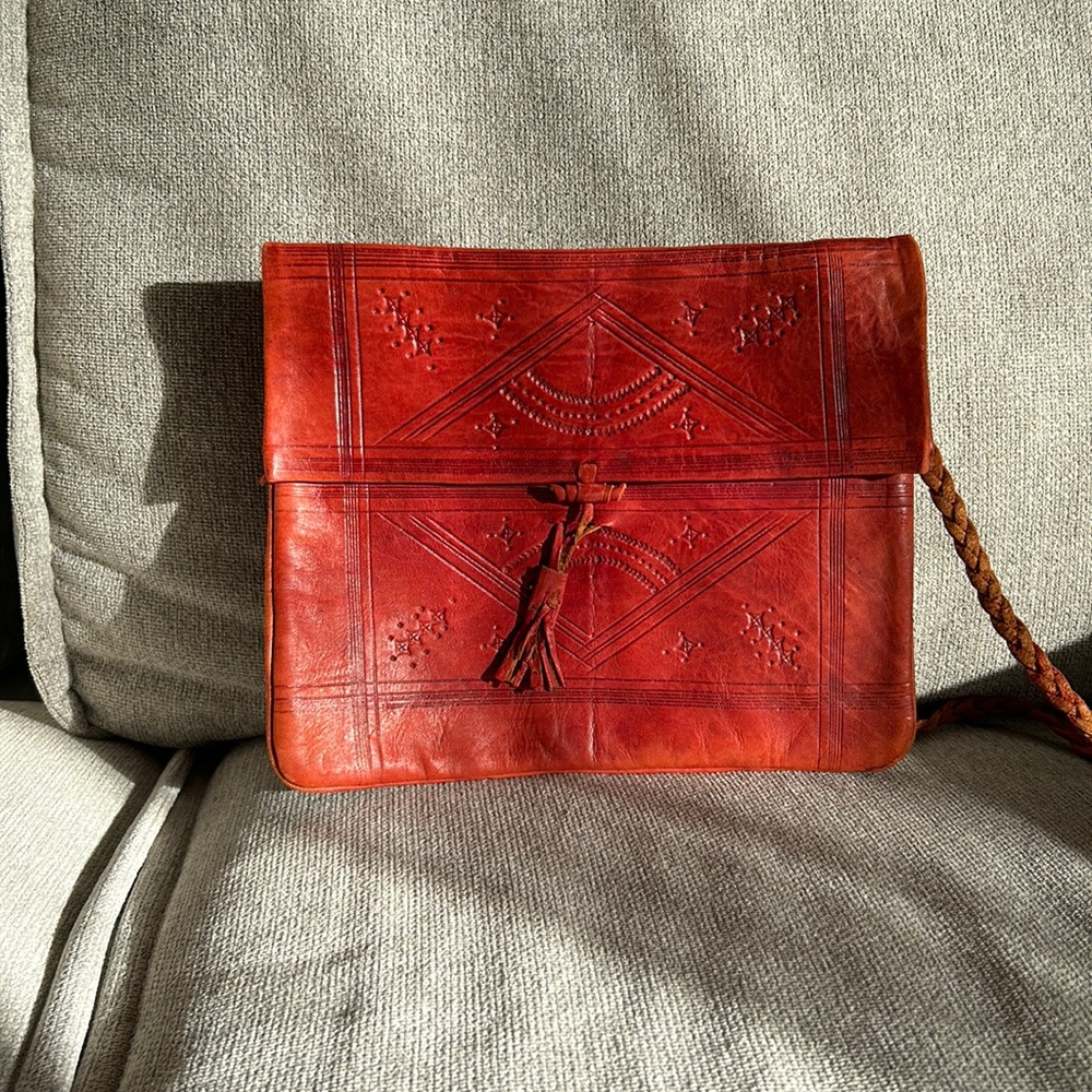 Vintage Tooled red leather purse